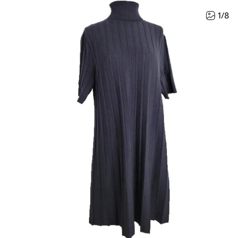 Cos Navy Elegant Black Turtleneck Dress Wool